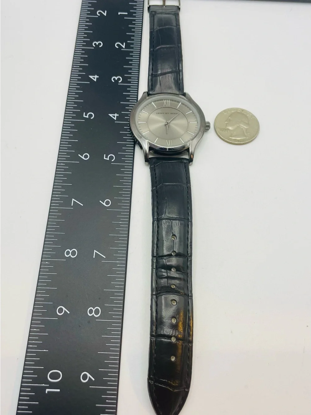 Geoffrey Beene Silver Dial Men’s Watch with Black Croc Strap